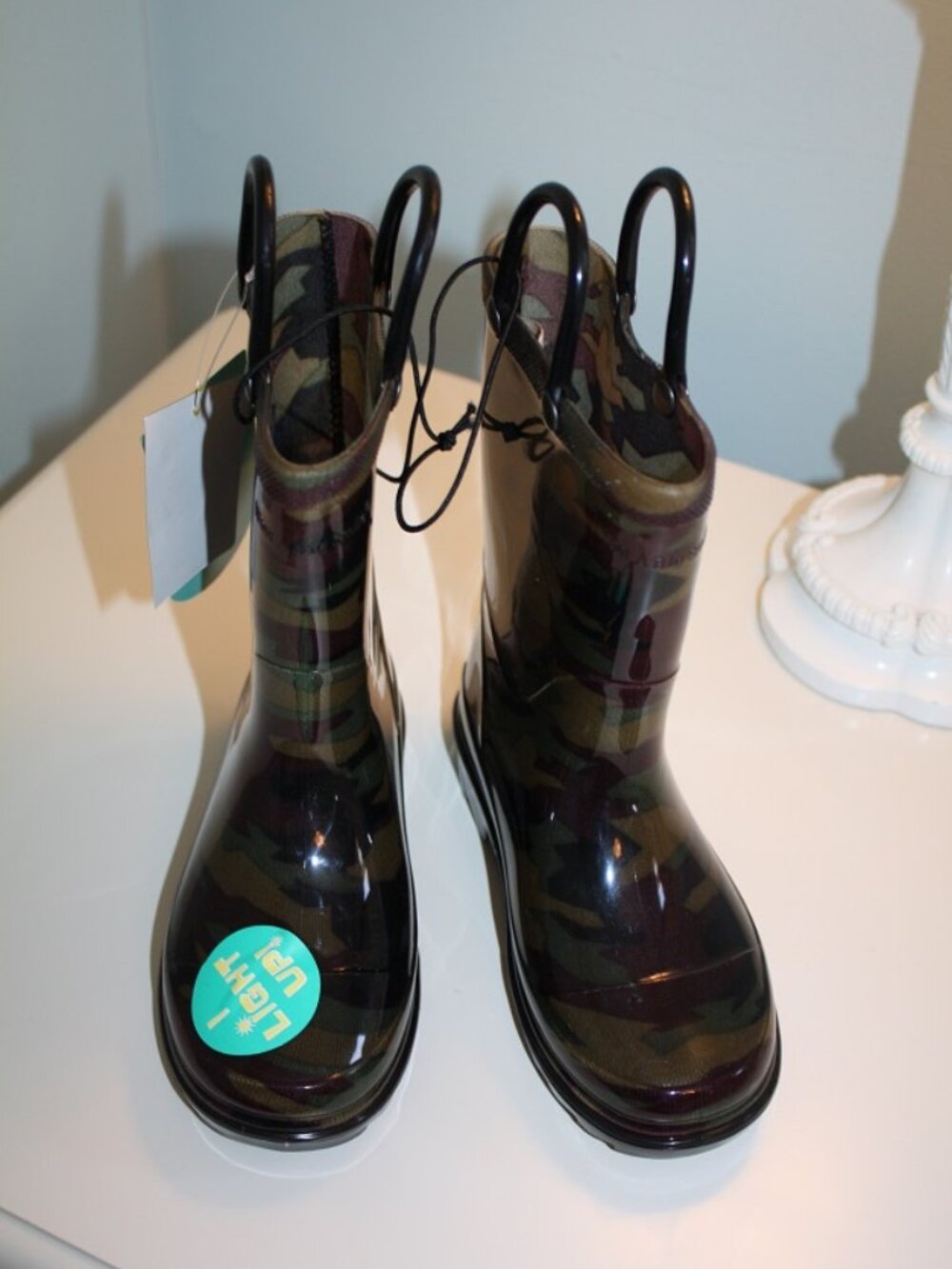 NWT Western Chief Waterproof Lighted Boy Youth Size 10 Abstract Camo Green Boots